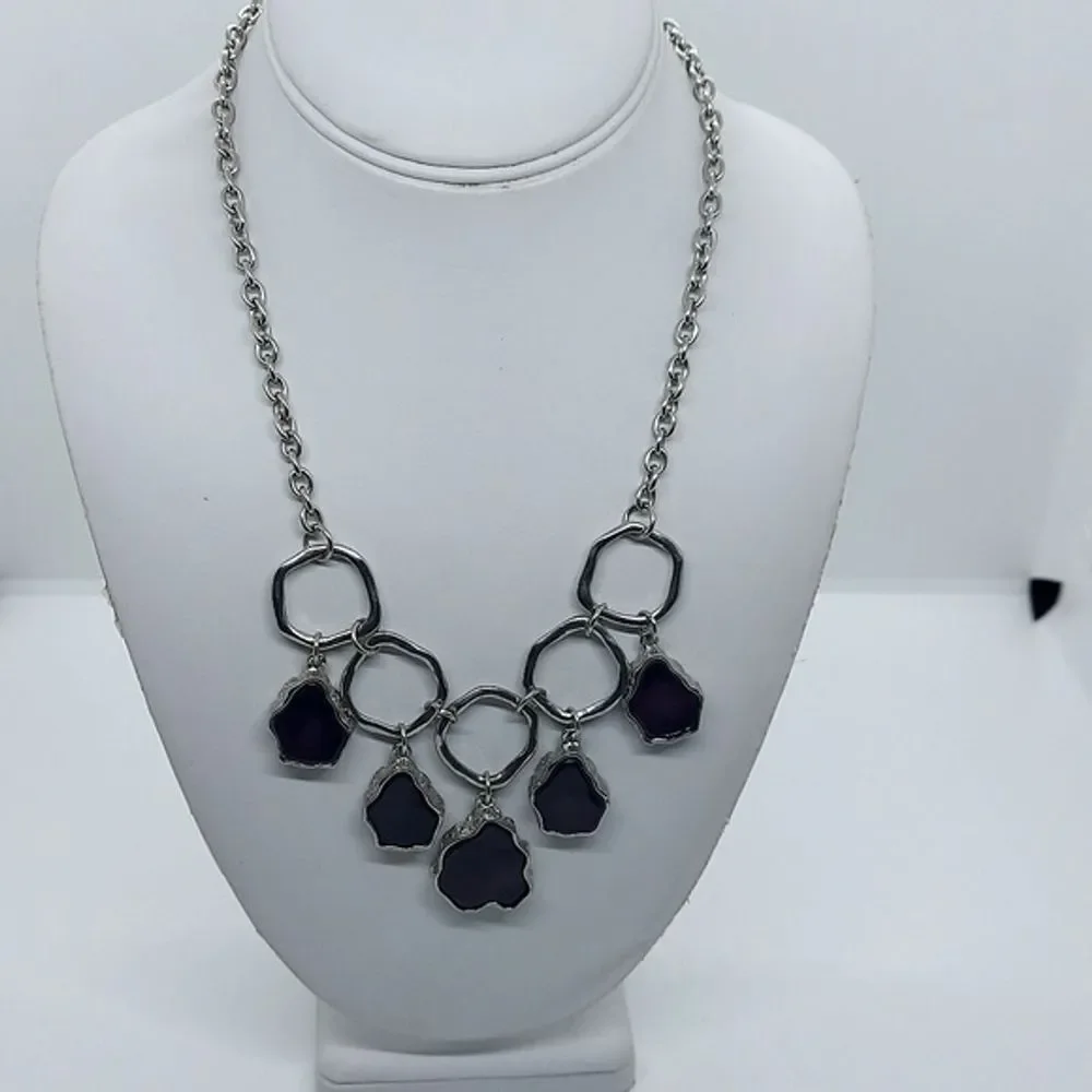 Silver tone and purple‎ faux stone necklace